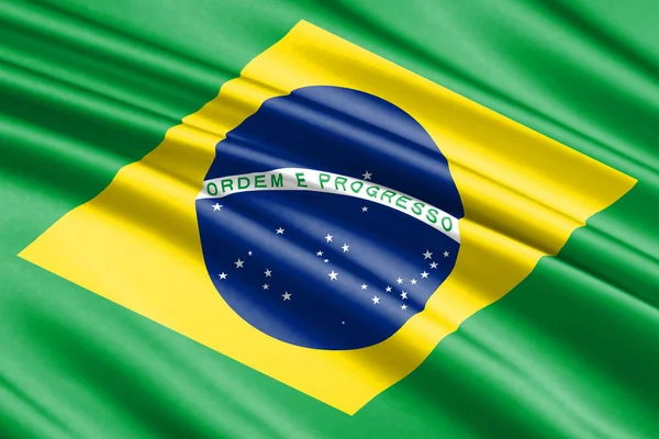 Schöne Bunte Flagge Von Brasilien Schwenkend — Stockfoto