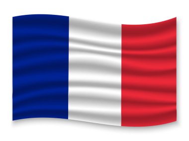 Fransa'nın güzel renkli dalgalanan bayrak beyaz arka plan, vektör, illüstrasyon izole