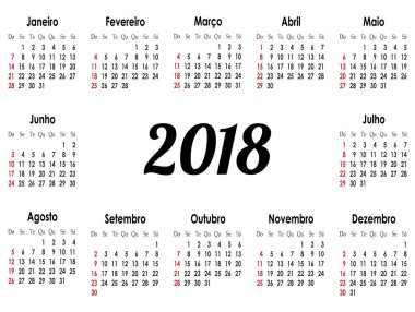 2018 yıl, vektör, illüstrasyon için basit Takvim düzeni