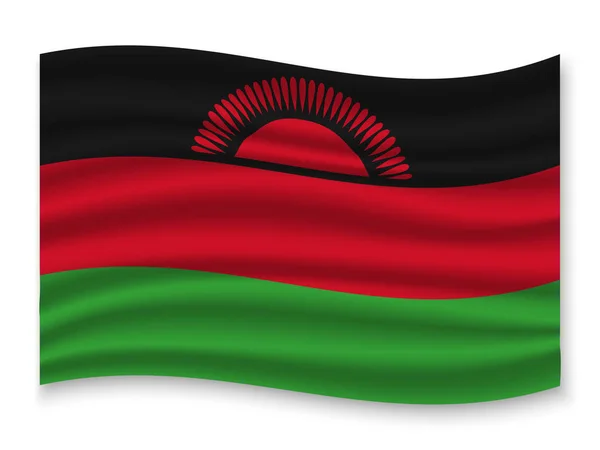 Hermosa Bandera Ondeante Colorido Malawi Aislado Sobre Fondo Blanco Vector — Vector de stock