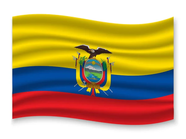 Hermosa Bandera Ondeante Colorido Ecuador Aislado Sobre Fondo Blanco Vector — Vector de stock