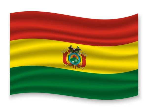 Hermosa Bandera Ondeante Colorido Bolivia Aislado Sobre Fondo Blanco Vector — Vector de stock