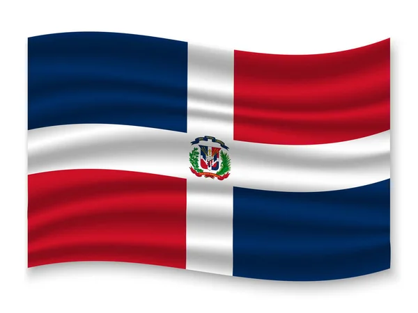 Mooie Kleurrijke Wapperende Vlag Van Dominicaanse Republiek Geïsoleerd Een Witte — Stockvector