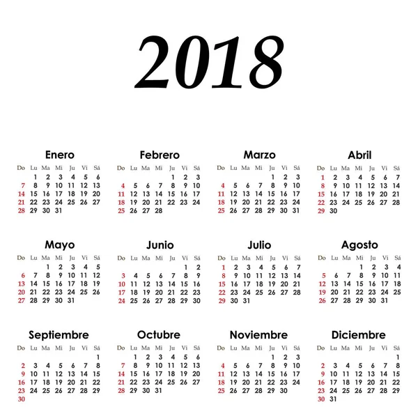 Diseño Calendario Simple Para 2018 Año Vector Ilustración — Vector de stock