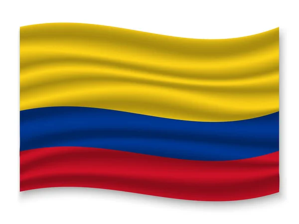 Hermosa Bandera Ondeante Colorido Colombia Aislado Sobre Fondo Blanco Vector — Vector de stock