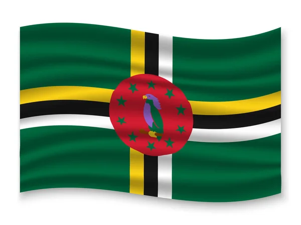 Mooie Kleurrijke Wapperende Vlag Van Dominica Geïsoleerd Een Witte Achtergrond — Stockvector