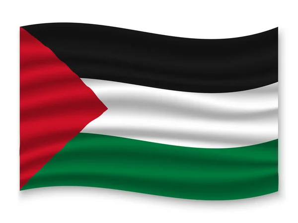 Hermosa Bandera Ondeante Colorido Palestina Aislado Sobre Fondo Blanco Vector — Vector de stock