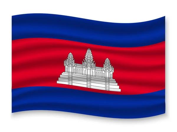 Hermosa Bandera Ondeante Colorido Camboya Aislado Sobre Fondo Blanco Vector — Vector de stock