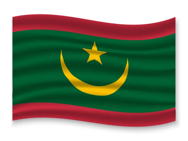 Hermosa Bandera Ondeante Colorido Mauritania Aislado Sobre Fondo Blanco Vector — Archivo Imágenes Vectoriales