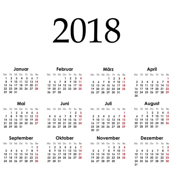 Simple Calendar Layout 2018 Year Vector Illustration — Stock Vector
