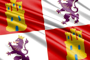 Kastilya ve Leon, İspanya'nın otonom güzel renkli dalgalanan bayrak 