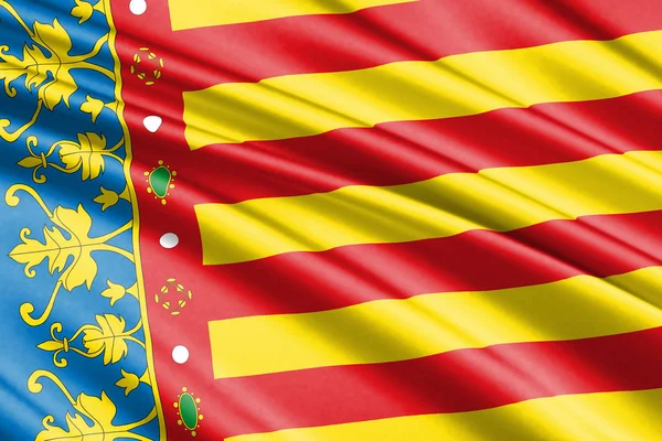 Hermosa Bandera Ondeante Colorido Valencia Comunidad Autónoma España — Foto de Stock