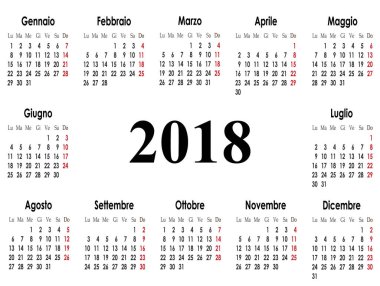 2018 yıl, vektör, illüstrasyon için basit Takvim düzeni
