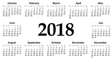 2018 yıl, vektör, illüstrasyon için basit Takvim düzeni