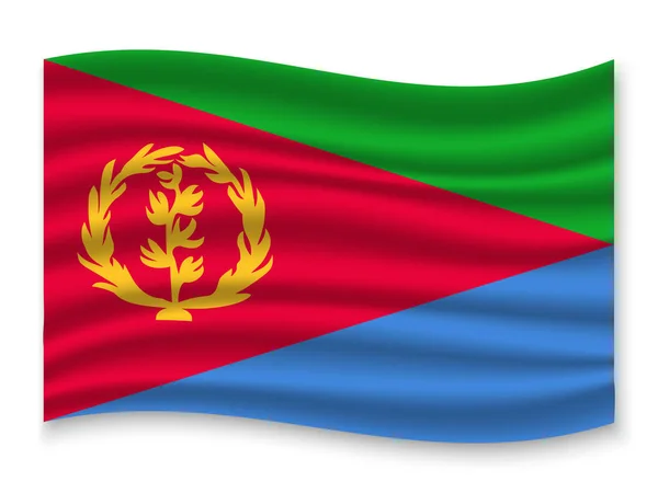 Όμορφη Πολύχρωμα Κυματίζει Σημαία Της Ερυθραίας Που Απομονώνονται Λευκό Φόντο — Διανυσματικό Αρχείο