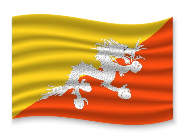 Mooie Kleurrijke Wuivende Vlag Van Bhutan Geïsoleerd Een Witte Achtergrond — Stockvector