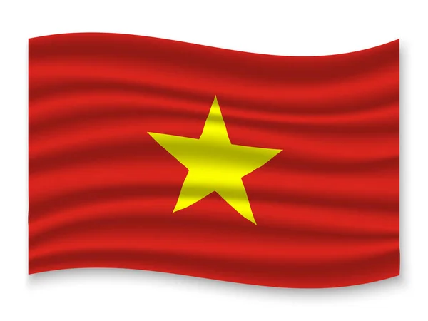 Όμορφη Πολύχρωμα Κυματίζει Σημαία Του Βιετνάμ Που Απομονώνονται Λευκό Φόντο — Διανυσματικό Αρχείο
