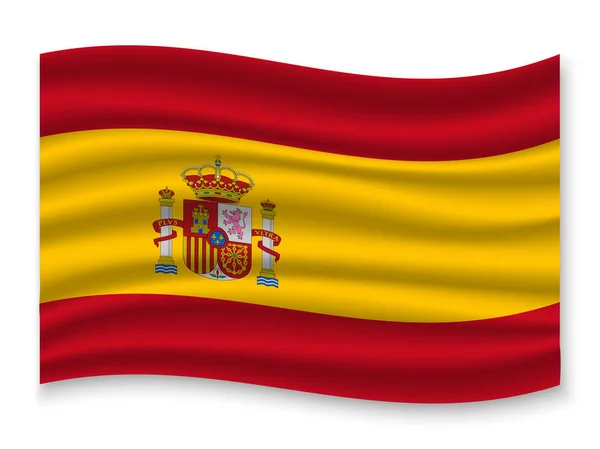 Beau Drapeau Agitation Coloré Espagne Isolé Sur Fond Blanc Vecteur — Image vectorielle