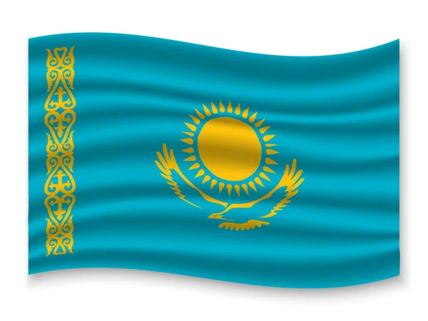 Schöne Bunte Wehende Fahne Von Kasachstan Isoliert Auf Weißem Hintergrund — Stockvektor
