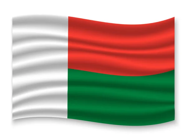 Mooie Kleurrijke Wapperende Vlag Van Madagaskar Geïsoleerd Een Witte Achtergrond — Stockvector