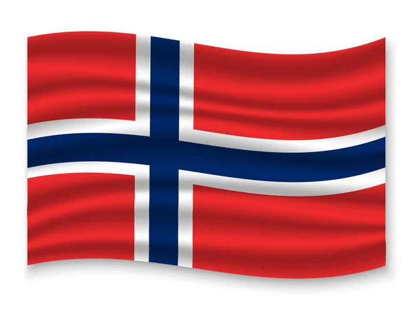 Hermosa Bandera Ondeante Colorido Noruega Aislado Sobre Fondo Blanco Vector — Vector de stock