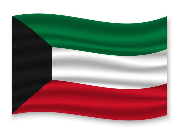 Красивые Красочные Размахивая Флагом Кувейта Изолированы Белом Фоне Вектор Иллюстрация — стоковый вектор