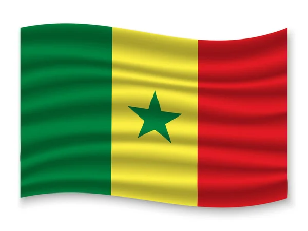 Hermosa Bandera Ondeante Colorido Senegal Aislado Sobre Fondo Blanco Vector — Vector de stock