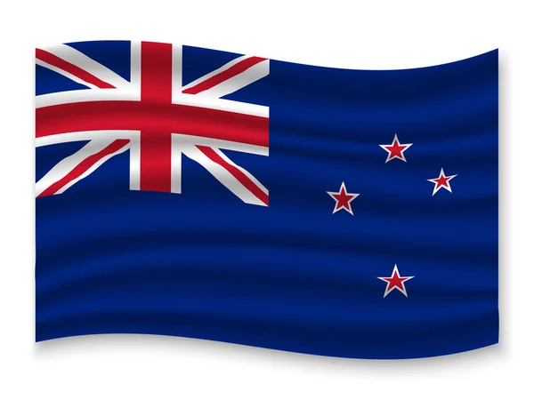 Hermosa Bandera Ondeante Colorido Nueva Zelanda Aislado Sobre Fondo Blanco — Vector de stock