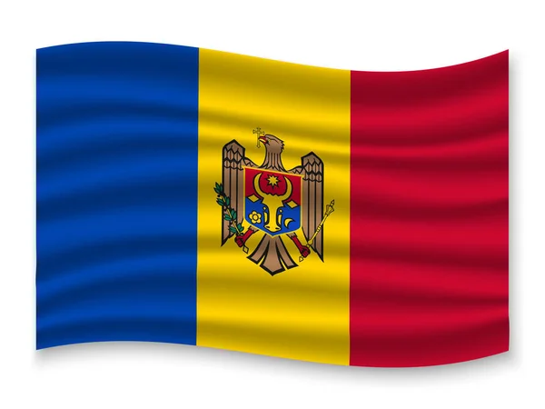 Beau Drapeau Ondulé Coloré Moldavie Isolé Sur Fond Blanc Vecteur — Image vectorielle