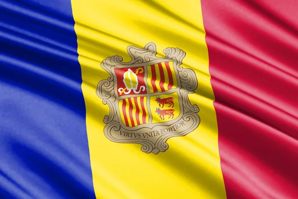 Hermosa Bandera Ondeante Colorido Andorra — Foto de Stock
