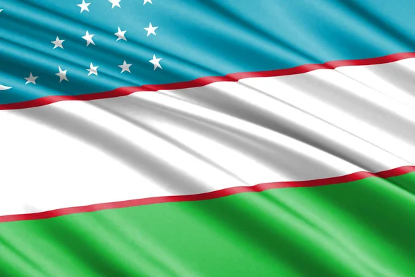 Mooie Kleurrijke Wapperende Vlag Van Oezbekistan — Stockfoto