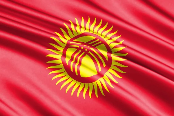 Schöne Bunte Flagge Von Kyrgyzstan Schwenkend — Stockfoto