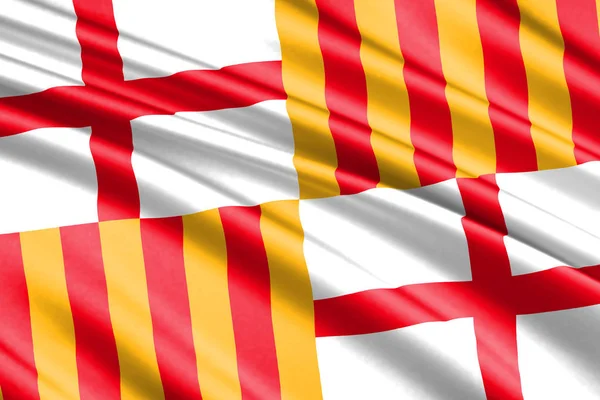Schöne Bunte Schwenken Fahne Von Barcelona Stadt Spanien — Stockfoto