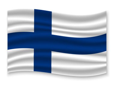 güzel renkli dalgalanan bayrak beyaz arka plan, vektör, illüstrasyon izole Finlandiya
