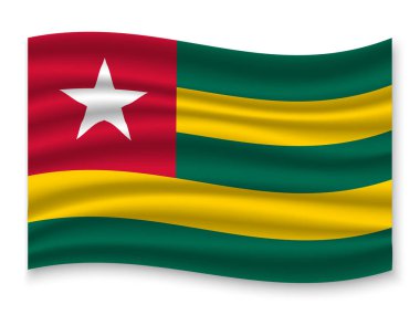 güzel renkli dalgalanan bayrak beyaz arka plan, vektör, illüstrasyon izole Togo