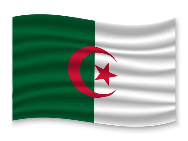美丽的彩色挥舞着阿尔及利亚的旗帜在白色背景 插图孤立 — 图库矢量图片