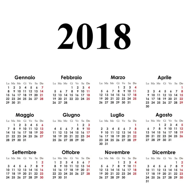 Простой Календарный Макет 2018 Год Вектор Иллюстрация — стоковый вектор