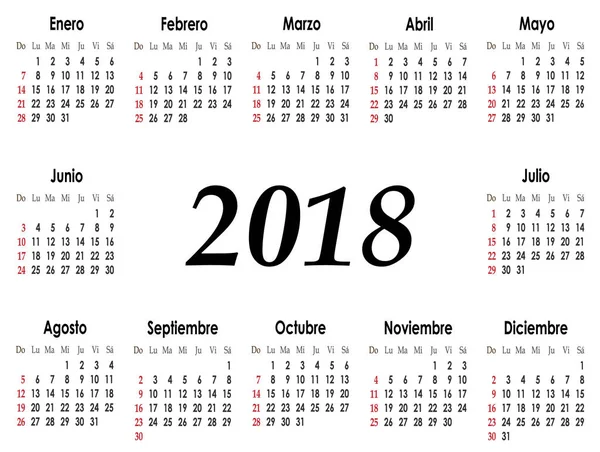 Простий Календар Розкладка 2018 Рік Вектор Ілюстрація — стоковий вектор