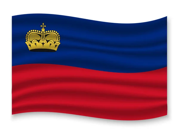 Schön Bunt Schwenkende Fahne Von Liechtenstein Isoliert Auf Weißem Hintergrund — Stockvektor