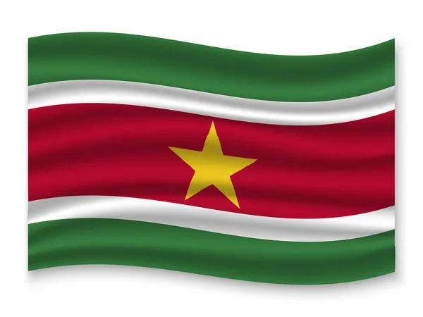 Hermosa Bandera Ondeante Colorido Surinam Aislado Sobre Fondo Blanco Vector — Vector de stock