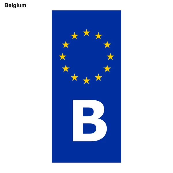 Jármű Rendszámtábla Belgium Uniós Ország Azonosítója Kék Sáv Rendszám — Stock Vector