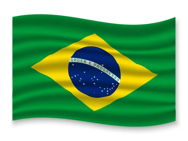 白背景 ベクトル イラストに分離されたブラジルの美しいカラフルな手を振る旗 — ストックベクタ