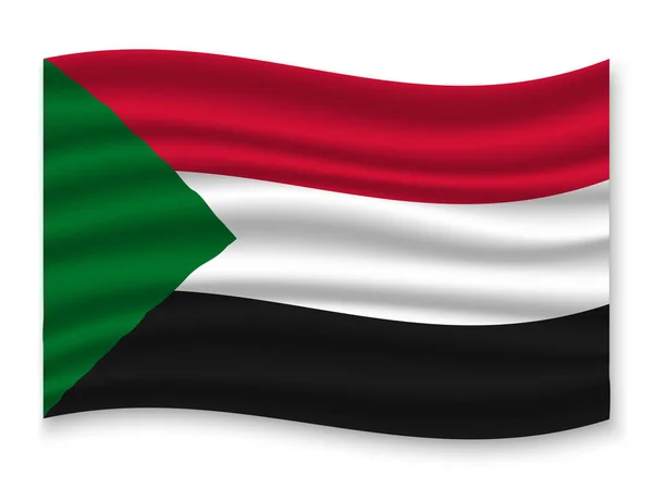Красивый Красочный Размахивая Флагом Судана Изолированы Белом Фоне Вектор Иллюстрация — стоковый вектор