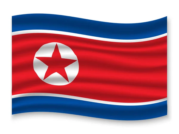 Mooie Kleurrijke Wapperende Vlag Van Nord Korea Geïsoleerd Een Witte — Stockvector