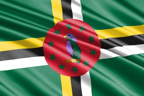 Mooie Kleurrijke Wapperende Vlag Van Dominica — Stockfoto