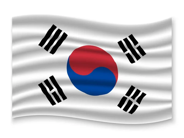 Mooie Kleurrijke Wapperende Vlag Van Zuid Korea Geïsoleerd Een Witte — Stockvector