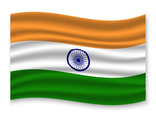 Bonito Colorido Acenando Bandeira Índia Isolado Fundo Branco Vetor Ilustração — Vetor de Stock