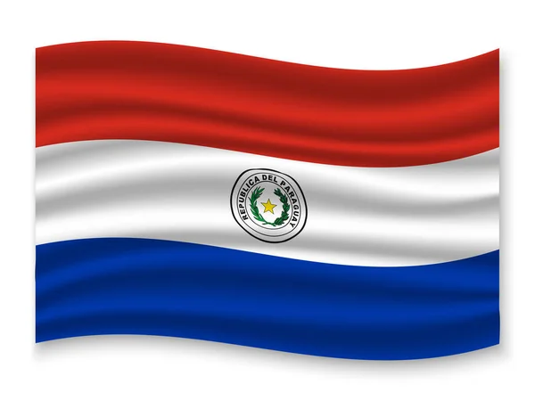 Hermosa Bandera Ondeante Colorido Paraguay Aislado Sobre Fondo Blanco Vector — Vector de stock