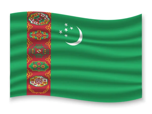 Beau Drapeau Agitation Coloré Turkménistan Isolé Sur Fond Blanc Vecteur — Image vectorielle