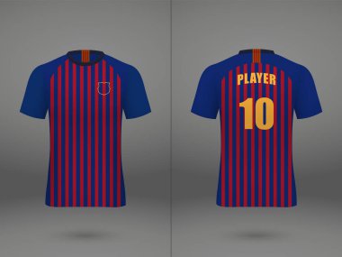 gerçekçi şablon futbol forma t-shirt salonu zemin üzerinde. Mockup futbol takımının tek tip 